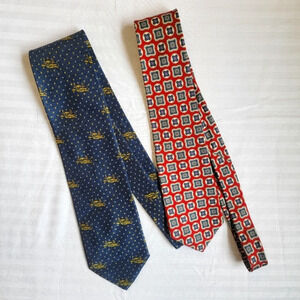 Pair Of Mens 100% Silk Ties. Red Blue Gold. Lord And Taylor. Italian Silk